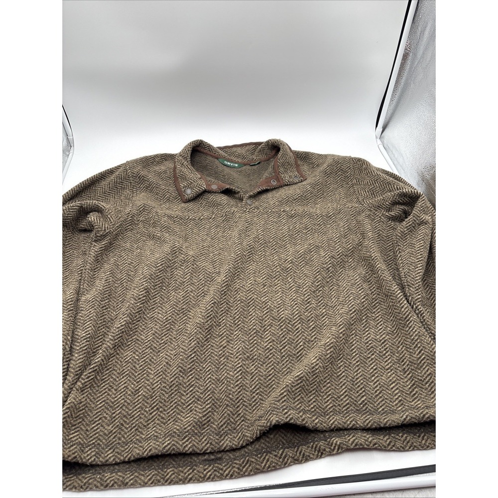 Orvis Fishing Jacket Pull Over Mens Size Extra Large 3/4‎ Snap Button Brown
